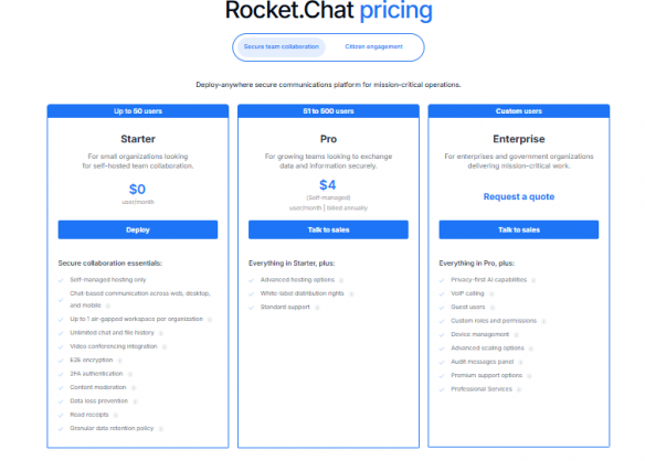 rocketchat pricing