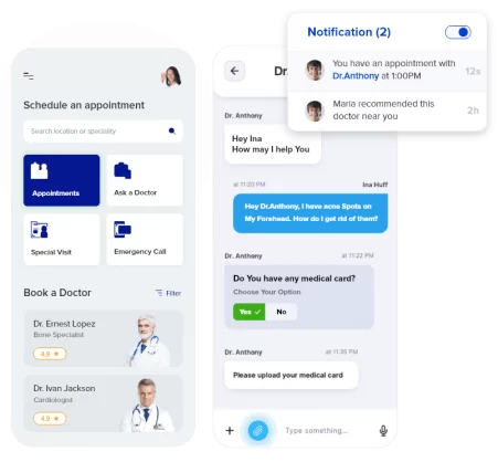 HIPAA Compliant Instant Messaging App for Healthcare Communication HIPAA compliant instant messaging app interface with doctor patient chat notifications and appointment scheduling