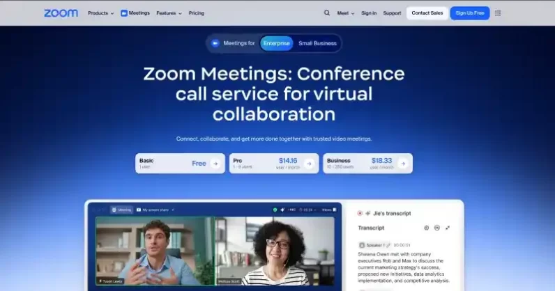 Zoom video conferencing interface showing embedded video call API for website and app integration
