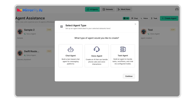 Custom LLM chatbot setup in MirrorFly AI agent dashboard