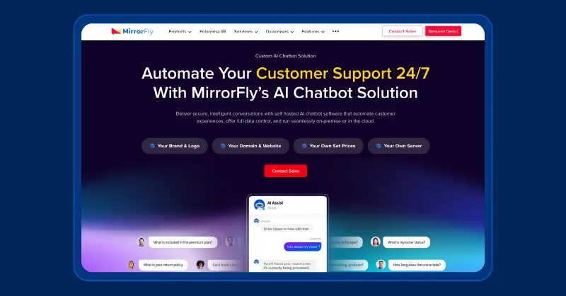 MirrorFly AI Chatbot Solution - Customizable Customer Service AI Chatbot