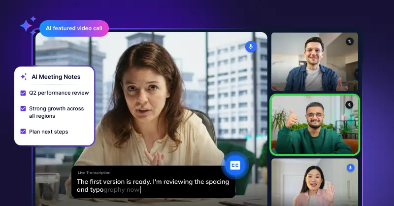 AI-powered video call API features including live transcription, meeting notes, and smart meeting assistance
