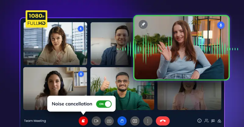 HD video and audio communication with AI noise cancellation for high-quality video calls