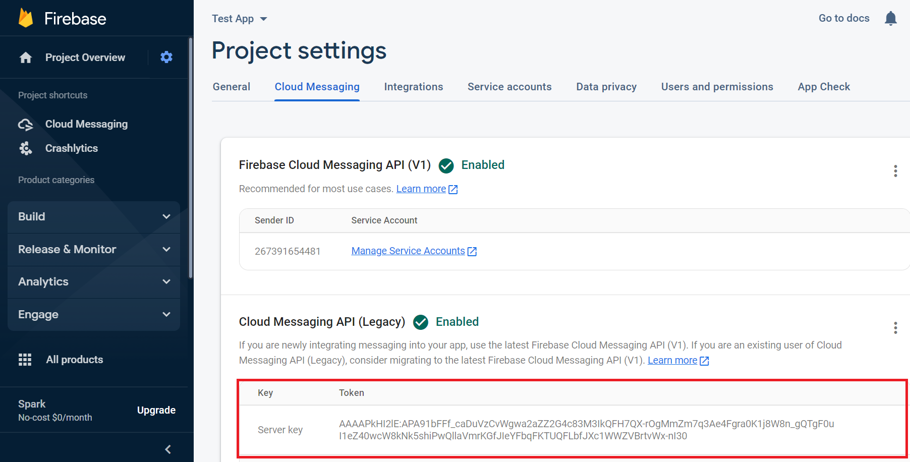 Cloud-Messaging-API-key